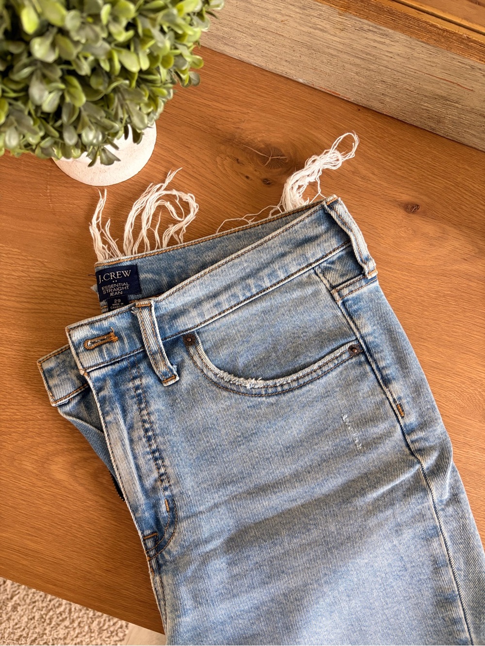 J.Crew Essential Straight Jeans Size 29 Light Wash Raw Frayed Hem